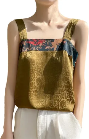 Women's Contrasting Patchwork Satin Chinese Style Printed Camisole