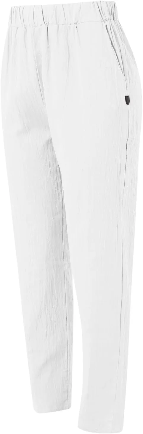 Women's Cotton Linen Pants Fashion Summer Casual Loose Elastic High Waisted Ankle Slacks Comfy Beach Trousers Pockets