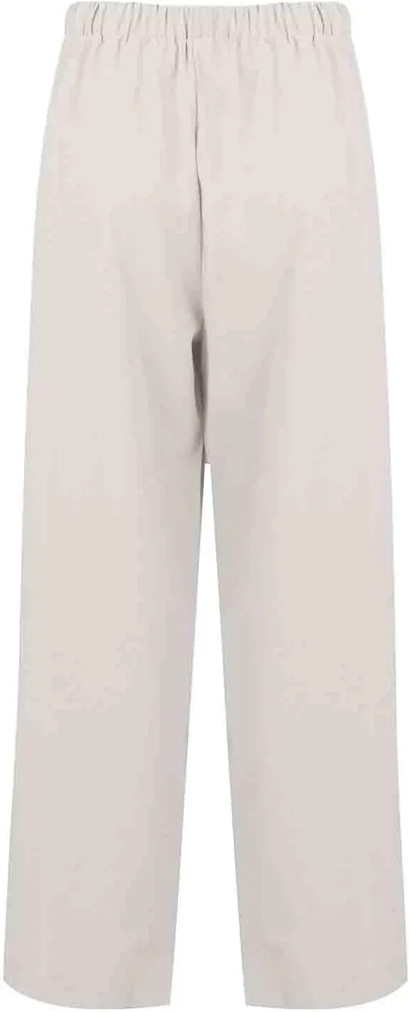 Women's Cotton Linen Pants Summer Drawstring High Waist baggt Wide Leg Pants Casual Loose Trousers with Pockets