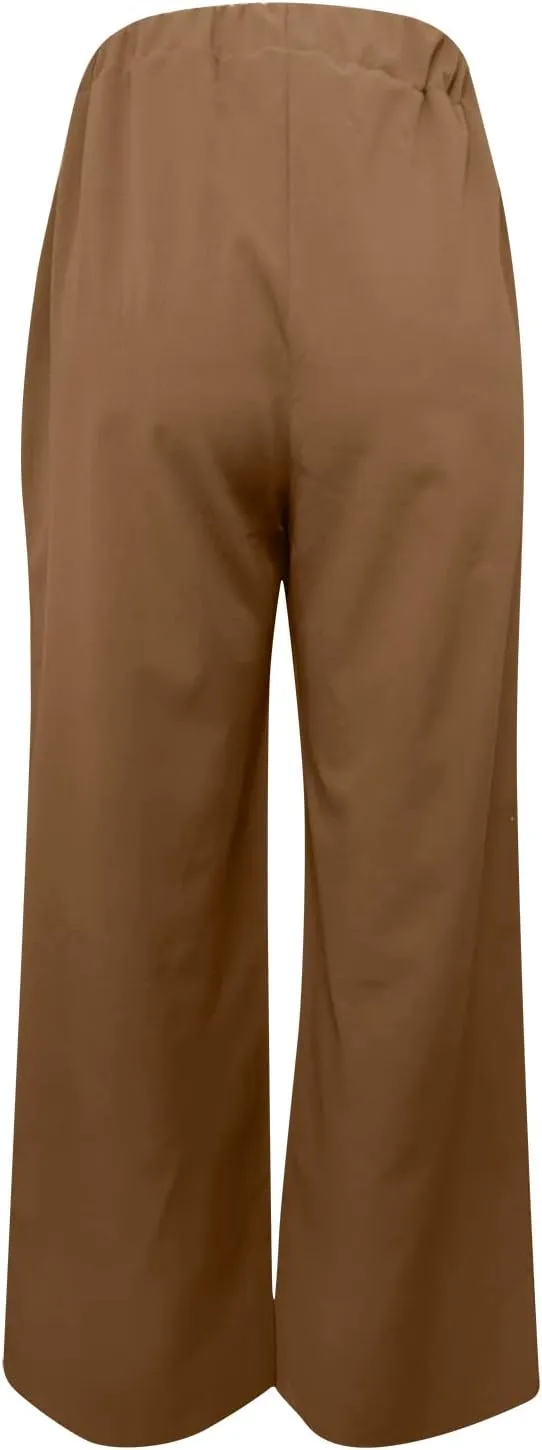 Womens High Waist Wide Leg Pants Casual Summer Elastic Waist Loose Comfy Flowy Lounge Pant Trouser with Pockets
