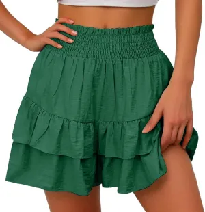 Women's High Waisted Flowy Shorts Boho Ruffle Skorts Pleated Tennis Beach Short Casual Summer Tiered Skirt