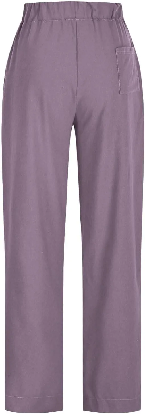 Womens Linen Baggy Harem Pants Summer Drawstring Casual Lounge Trouser 2025 Beach Travel Vacation Clothes with Pocket