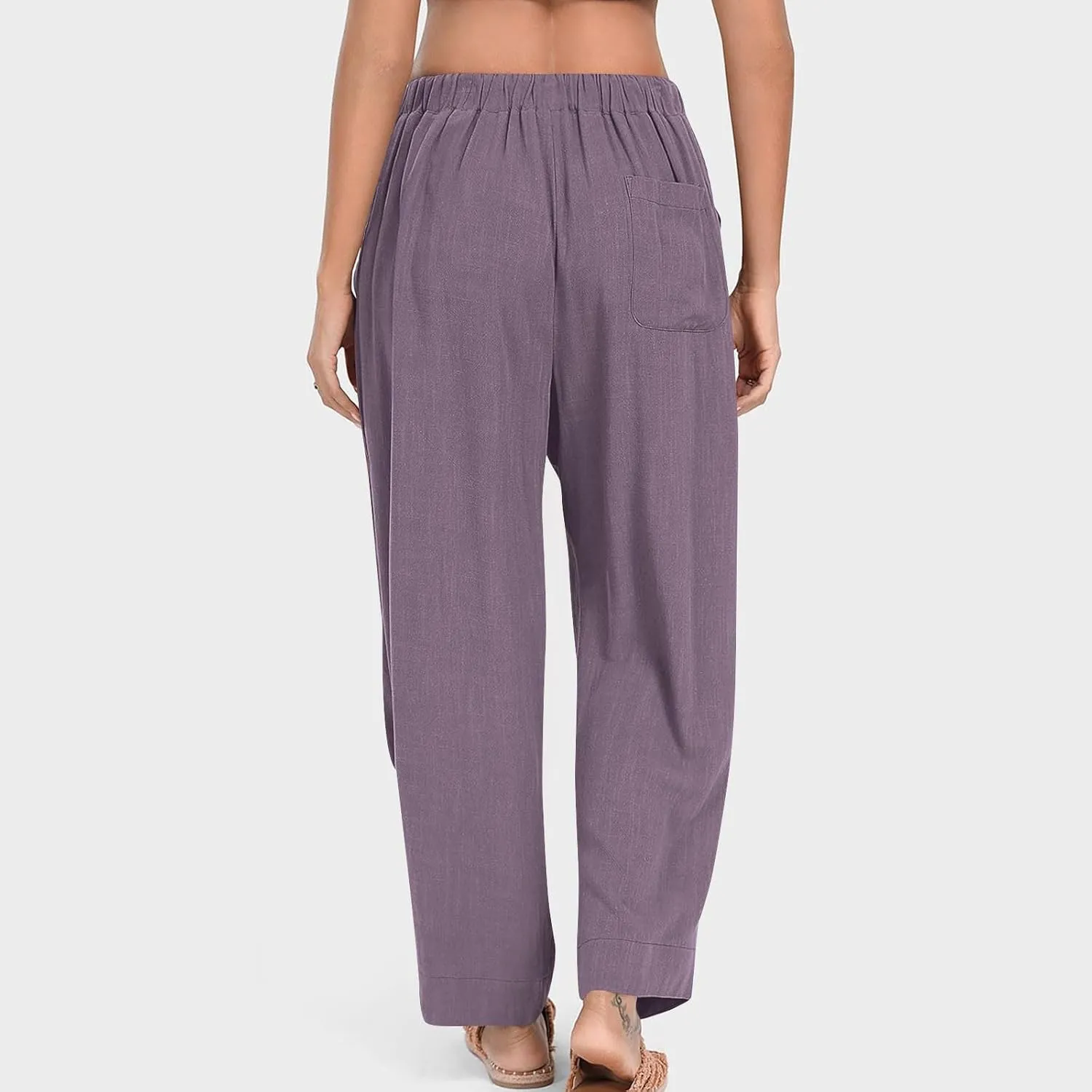 Womens Linen Baggy Harem Pants Summer Drawstring Casual Lounge Trouser 2025 Beach Travel Vacation Clothes with Pocket
