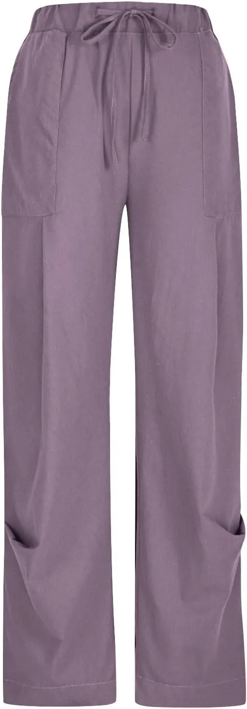 Womens Linen Baggy Harem Pants Summer Drawstring Casual Lounge Trouser 2025 Beach Travel Vacation Clothes with Pocket