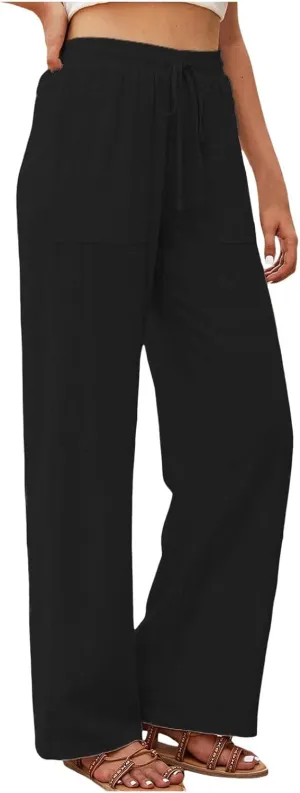 Women's Linen Blend Summer Y2K Fashion Pants Low Waist Wide Leg Slim Fit Trouser Work Business