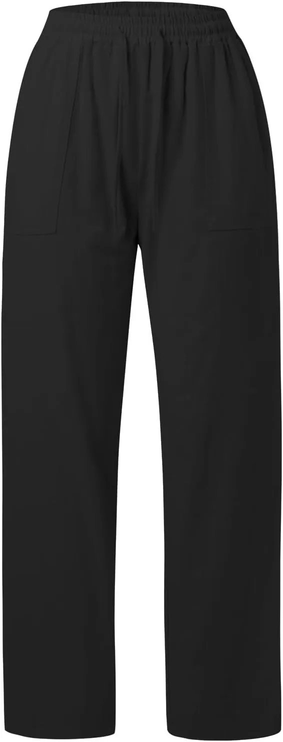Women's Linen Blend Summer Y2K Fashion Pants Low Waist Wide Leg Slim Fit Trouser Work Business