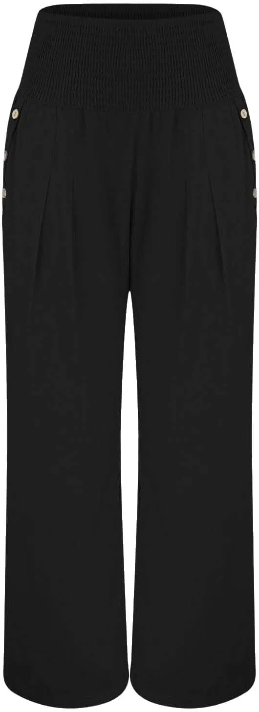 Womens Linen Pants 2025 Casual Loose Wide Leg Palazzo Pants Tummy Control High Waist Flowy Trousers with Pockets
