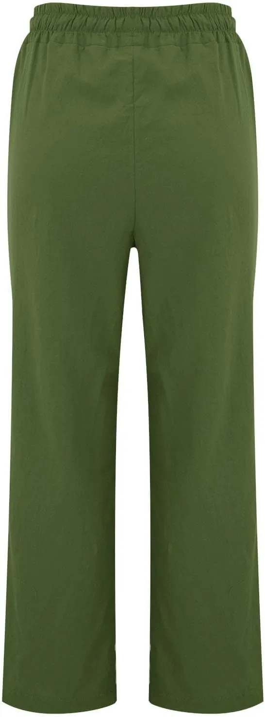 Women's Linen Pants Elastic High Waisted Straight Leg Trousers Pants Loose Fit Casual Summer Dress Pants with Pockets