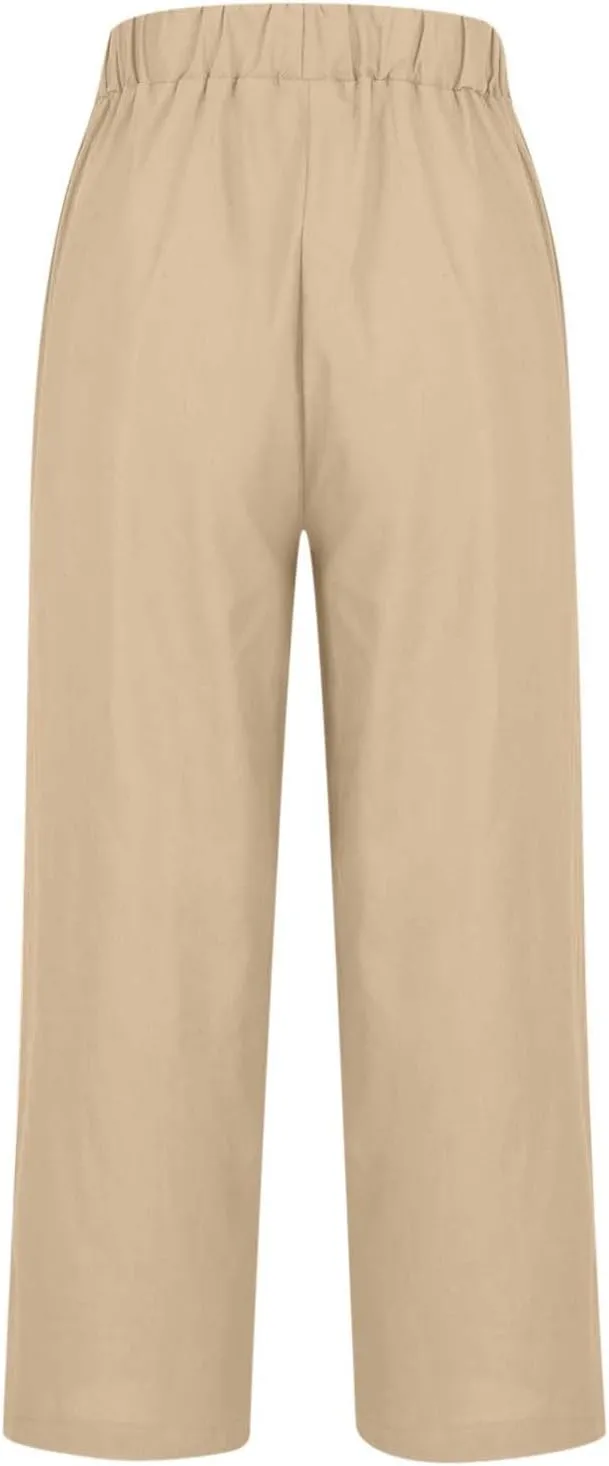 Womens Linen Pants Palazzo Wide Leg Slacks Loose Comfy High Waisted Cotton Linen Pants 2025 Summer Casual Trousers