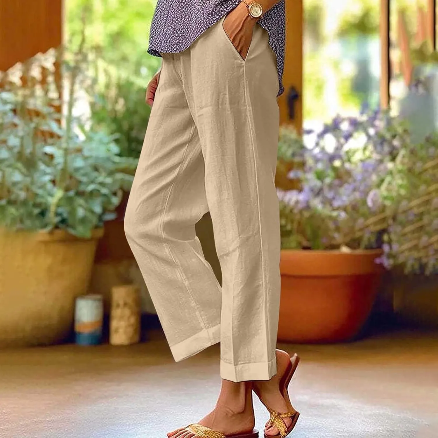 Womens Linen Pants Palazzo Wide Leg Slacks Loose Comfy High Waisted Cotton Linen Pants 2025 Summer Casual Trousers