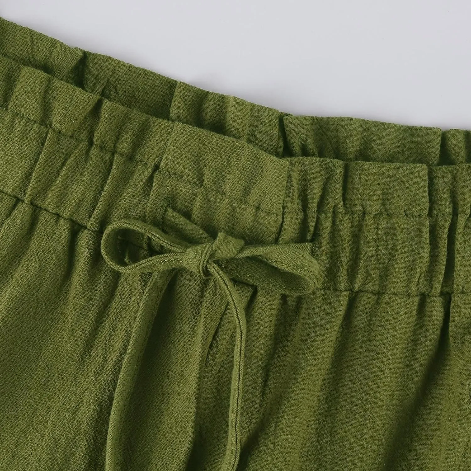 Womens Linen Pants Summer Casual High Waist Wide Leg Palazzo Pant Drawstring Lightweight Loose Beach Cropped Trousers