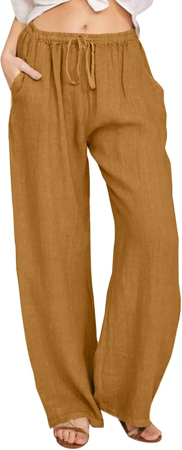 Women's Pants, Linen Pants High Waisted Straight Leg Summer Wide Baggy Sweatpants