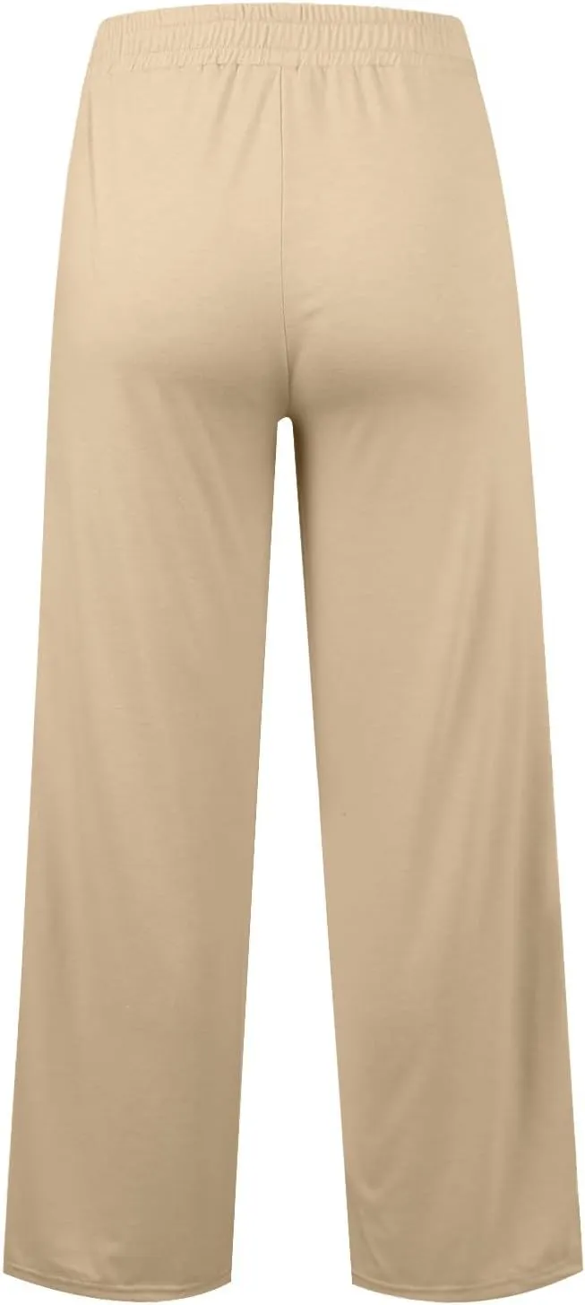 Women's Pants, Linen Pants Summer High Waisted Straight Leg Wide Lightweight Loose
