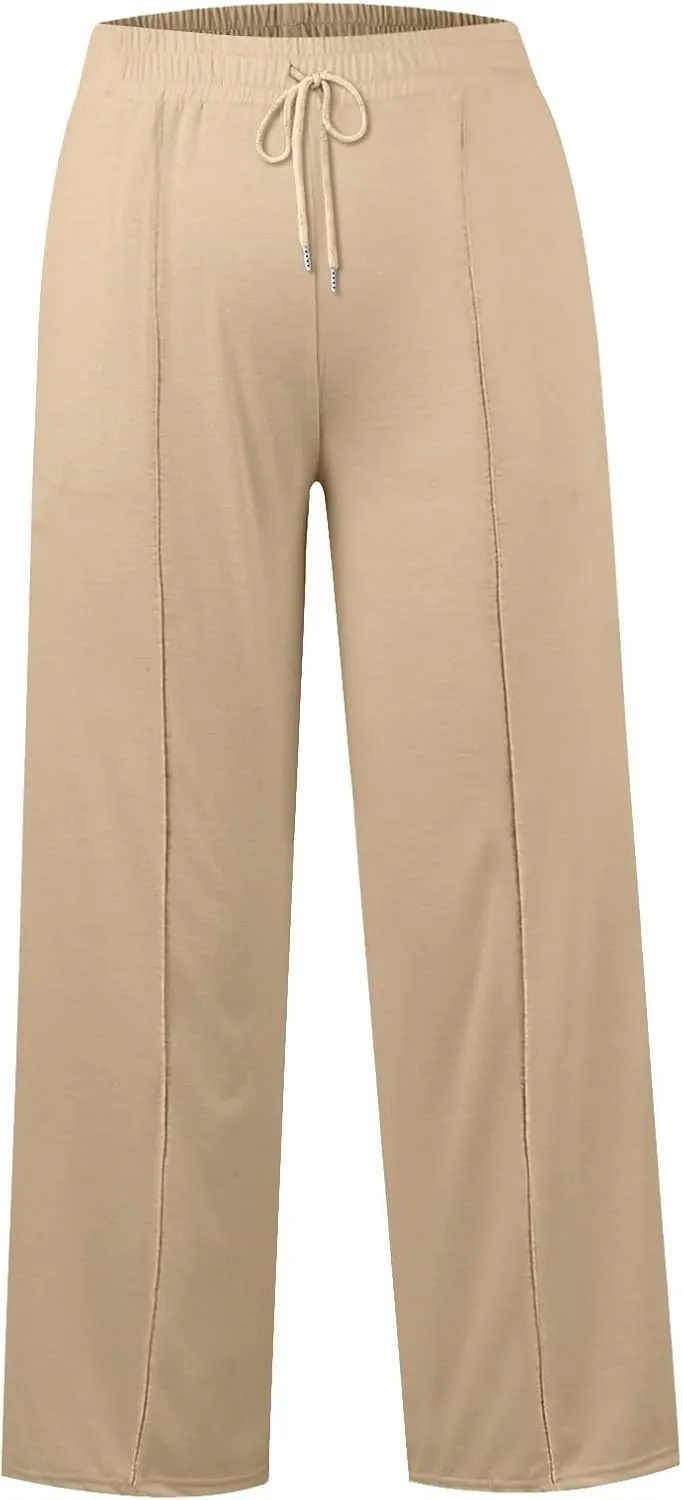 Women's Pants, Linen Pants Summer High Waisted Straight Leg Wide Lightweight Loose