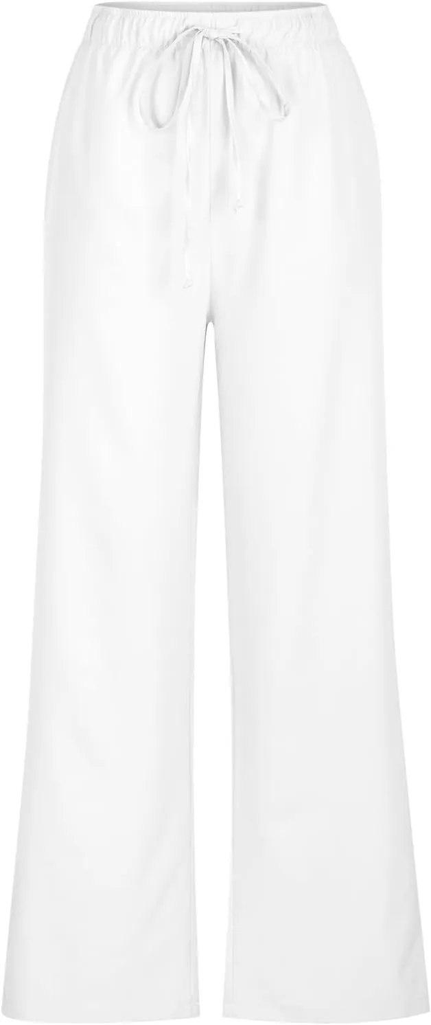 Women's Pants, Straight Leg Wide High Waisted Cotton Linen Pants Summmer Oversized