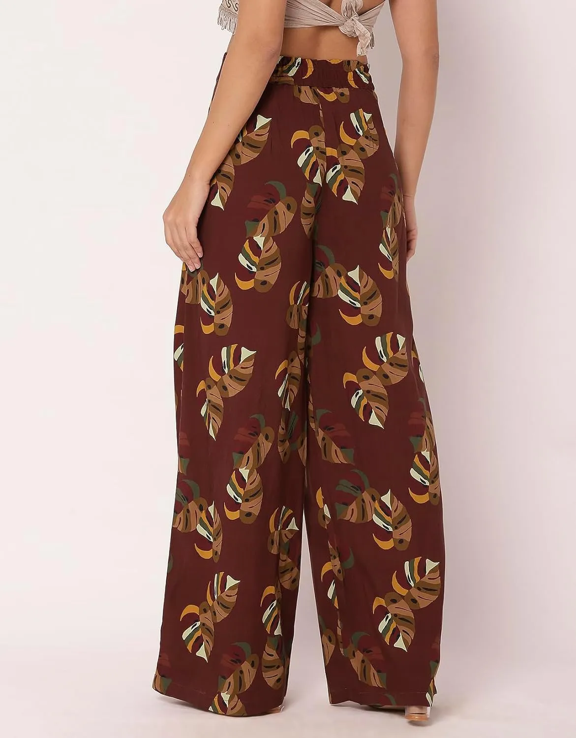 Women's Printed Palazzo Pants, High Waist Ankle Length Wide Leg Trousers