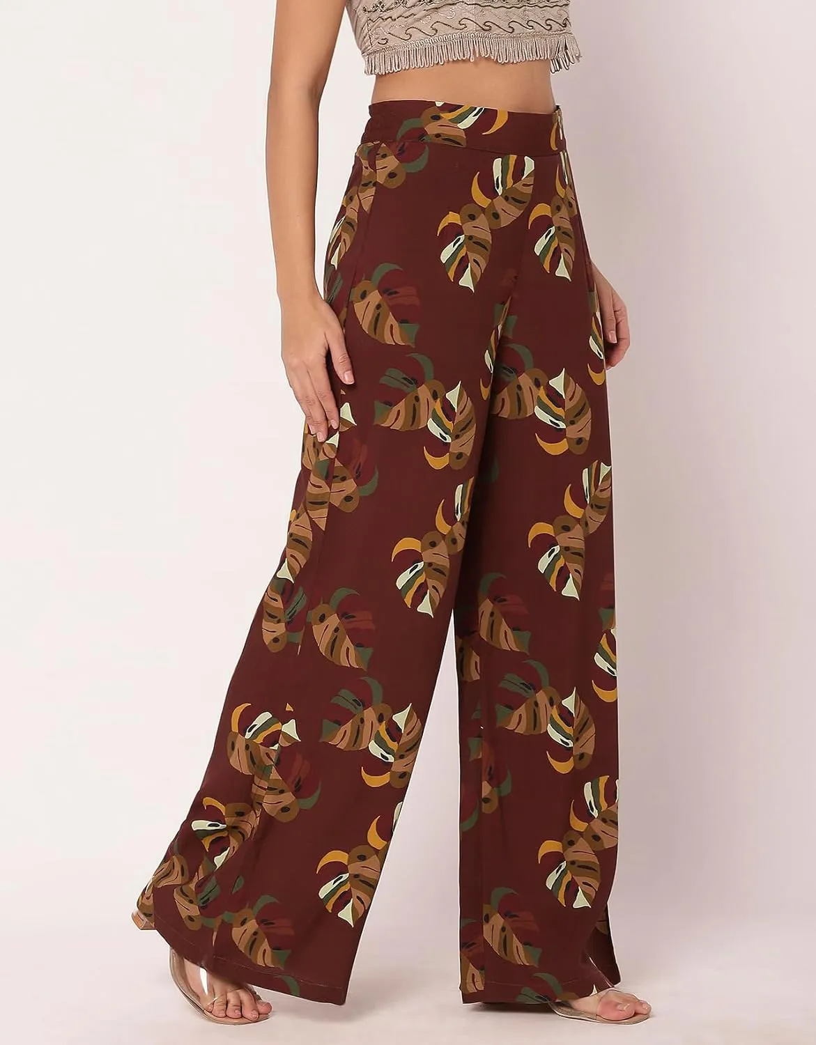 Women's Printed Palazzo Pants, High Waist Ankle Length Wide Leg Trousers