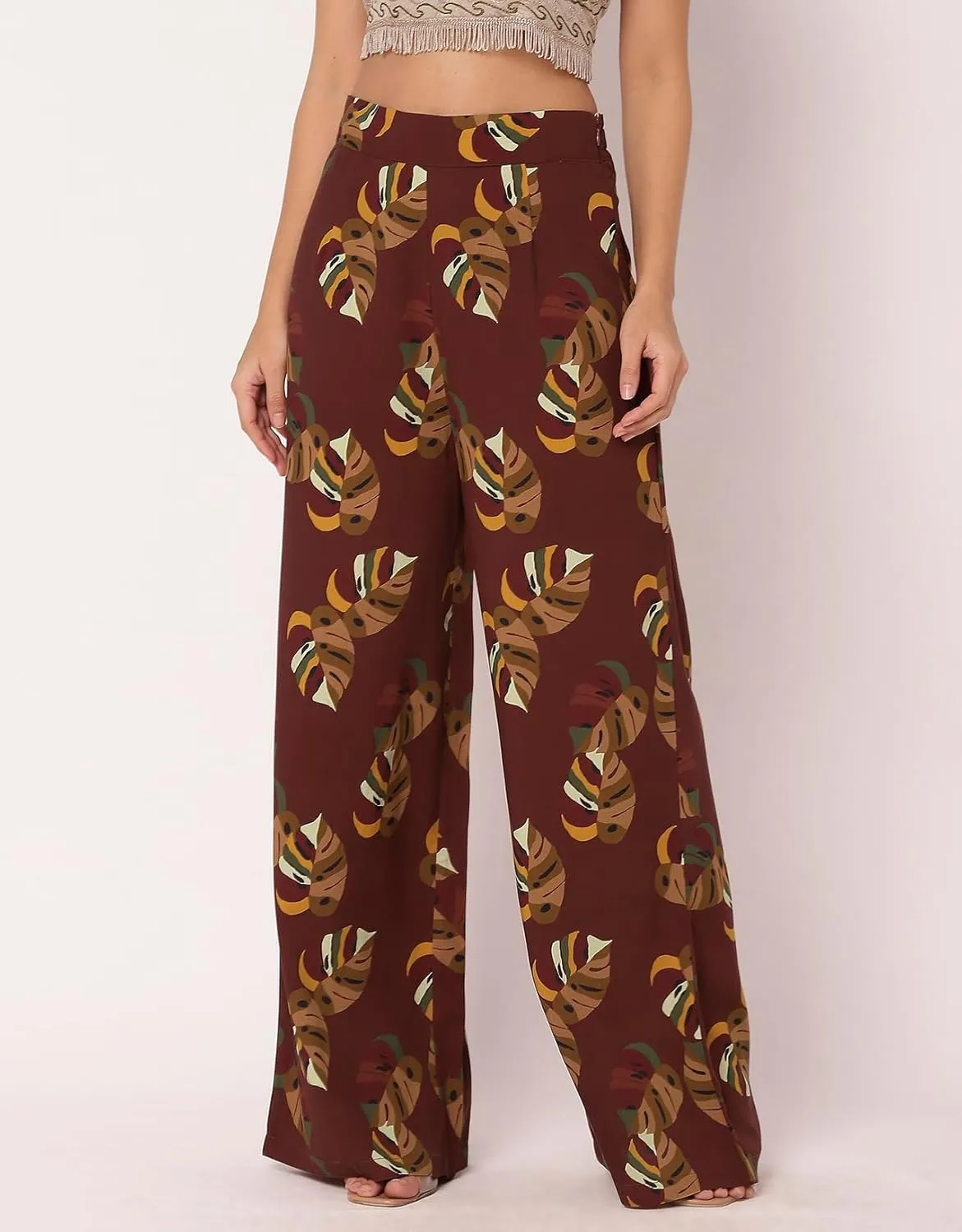 Women's Printed Palazzo Pants, High Waist Ankle Length Wide Leg Trousers