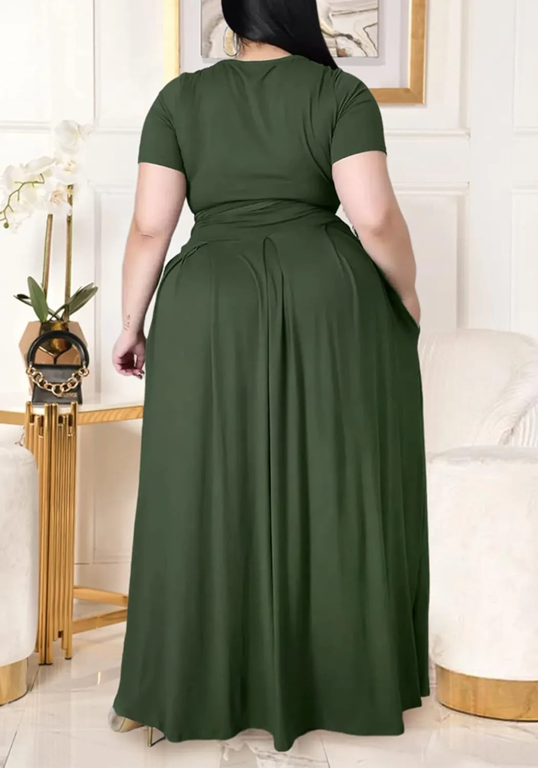 Womens Sexy Plus Size 2 Piece Dress Outfits Short Sleeve Bandage Wrap Empire Crop Tops and Skirt Sets