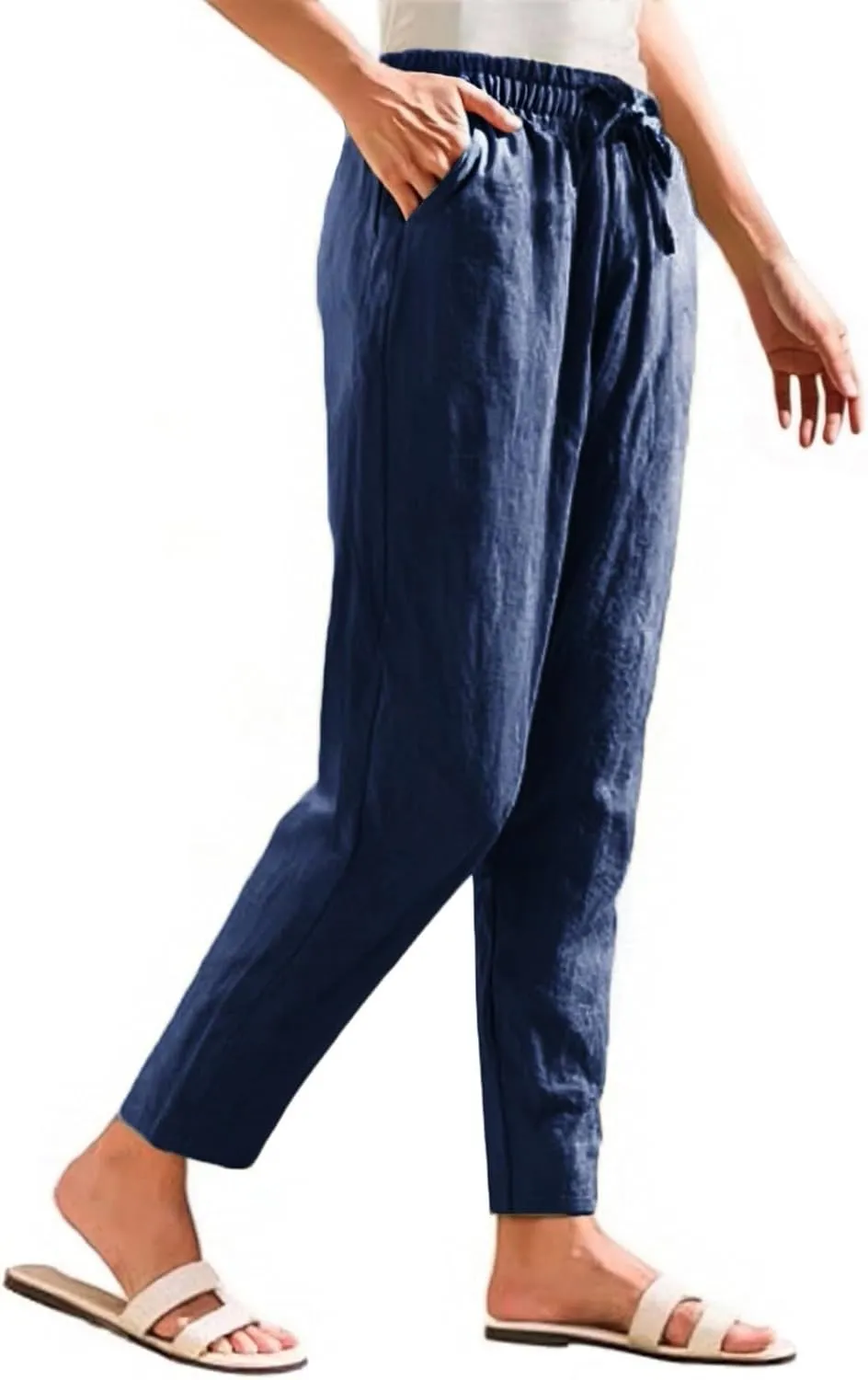 Women's Straight Leg Pants Elastic Drawstring Casual Trousers with Pockets Summer Beach Lounge Pants