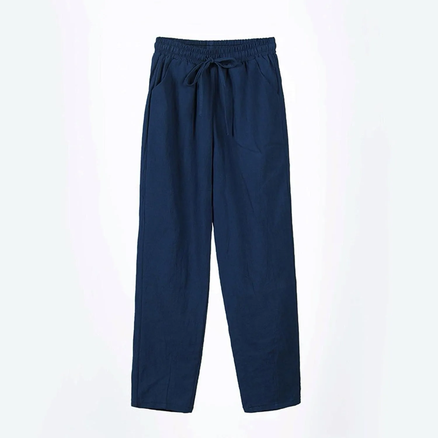 Women's Straight Leg Pants Elastic Drawstring Casual Trousers with Pockets Summer Beach Lounge Pants