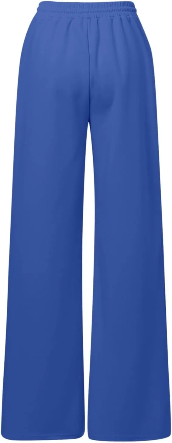 Women's Summer Casual Pants High Waist Drawstring Wide Straight Leg Sport Pants Loose Workout Trousers with Pockets