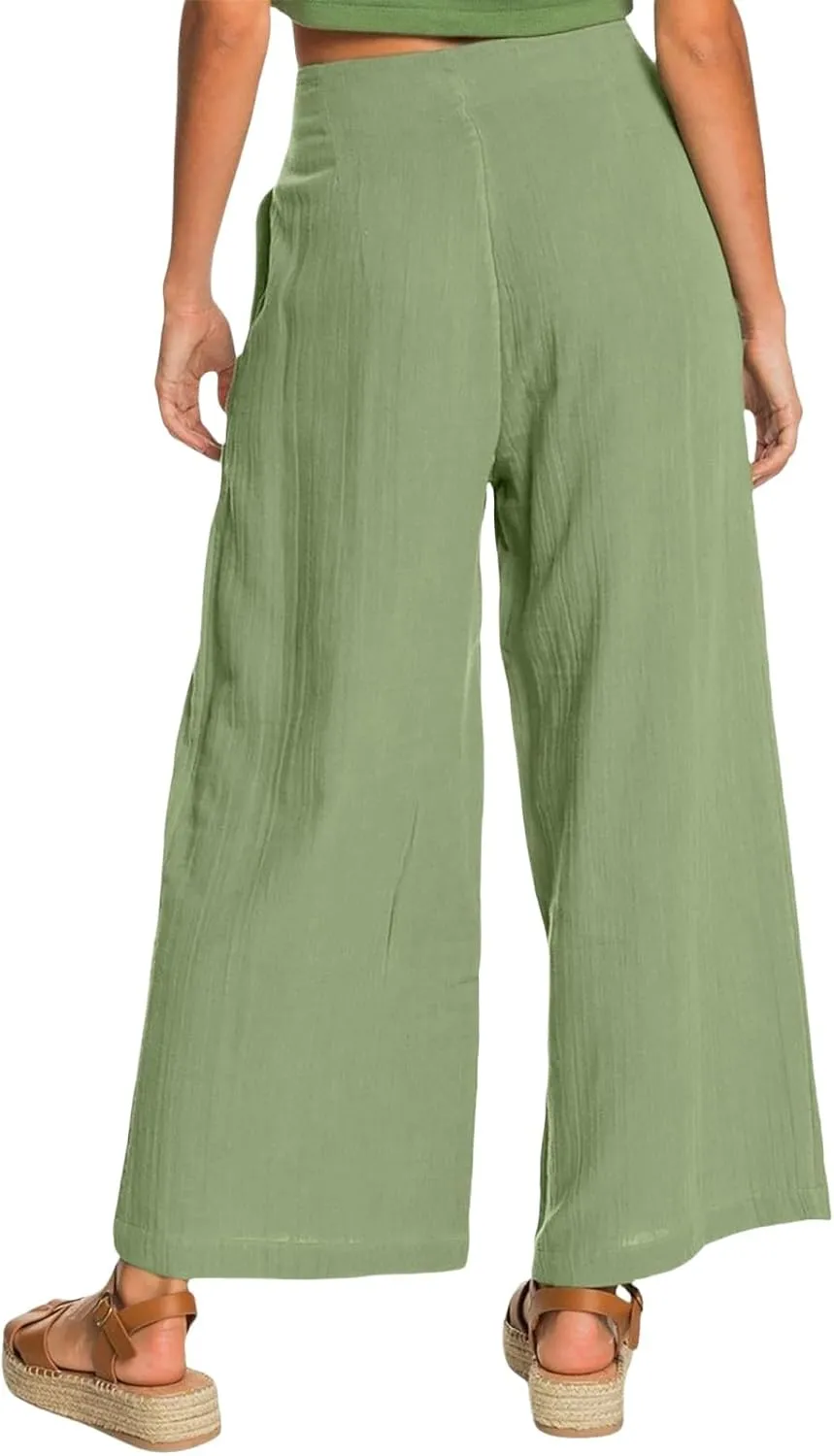 Women's Wide Leg Casual Pants Summer High Waisted Cotton Linen Palazzo Trousers Long Pants with Pocket