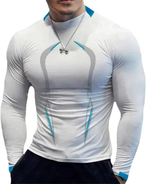 Xingfenly High Elasticity Sweat Absorption Sport -Shirt Slim Fit Quick Dry Autumn Solid Color Round Neck Long Gym Shirt