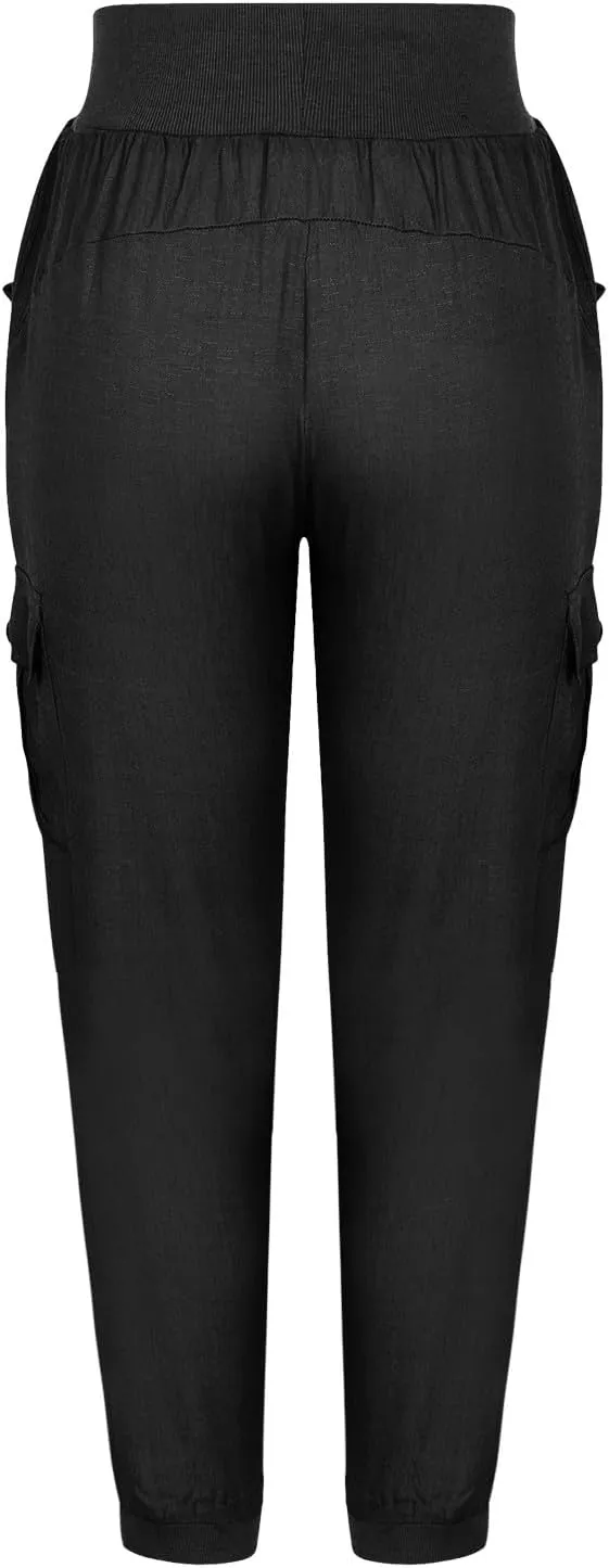 XUNRYAN Cargo Pants Womens High Waist Hiking Pants Lightweight Outdoor Athletic Pants Crop Trousers Joggers w Pockets