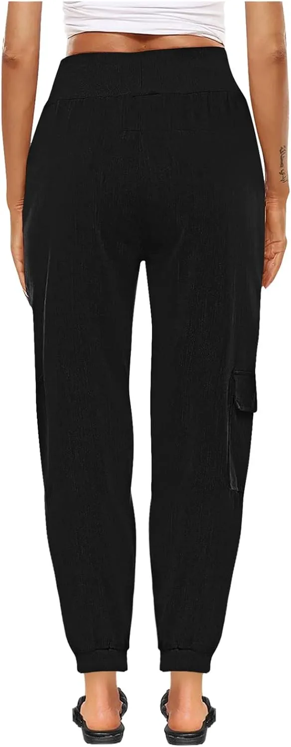 XUNRYAN Cargo Pants Womens High Waist Hiking Pants Lightweight Outdoor Athletic Pants Crop Trousers Joggers w Pockets