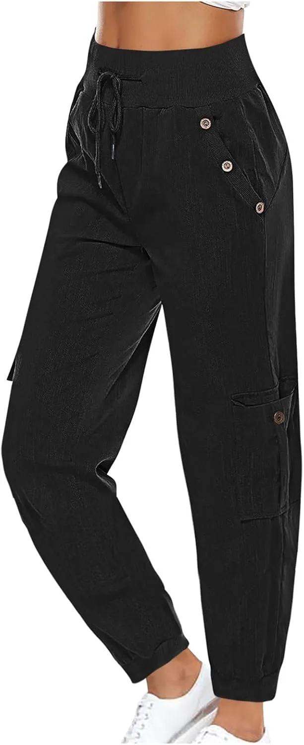 XUNRYAN Cargo Pants Womens High Waist Hiking Pants Lightweight Outdoor Athletic Pants Crop Trousers Joggers w Pockets