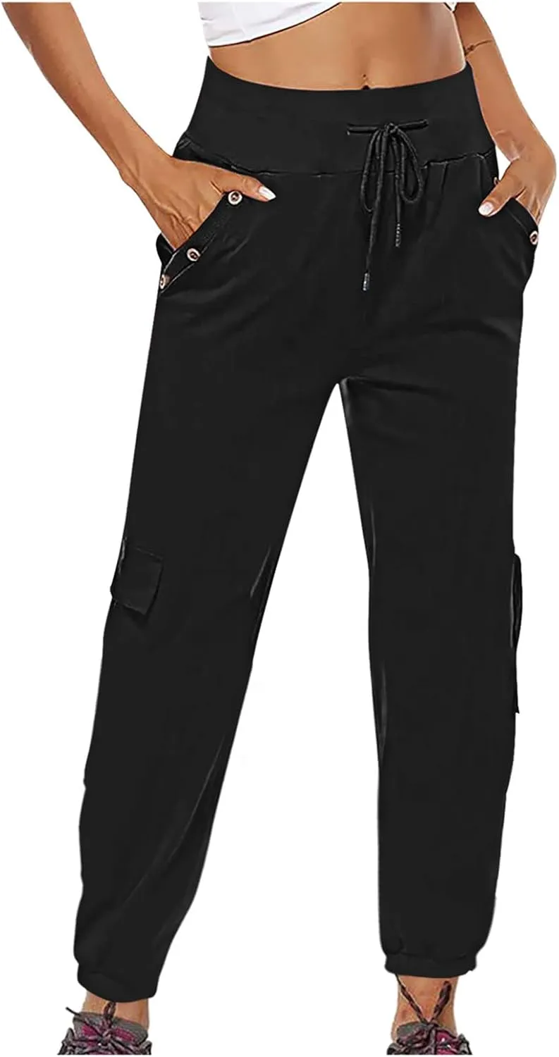 XUNRYAN Cargo Pants Womens High Waist Hiking Pants Lightweight Outdoor Athletic Pants Crop Trousers Joggers w Pockets