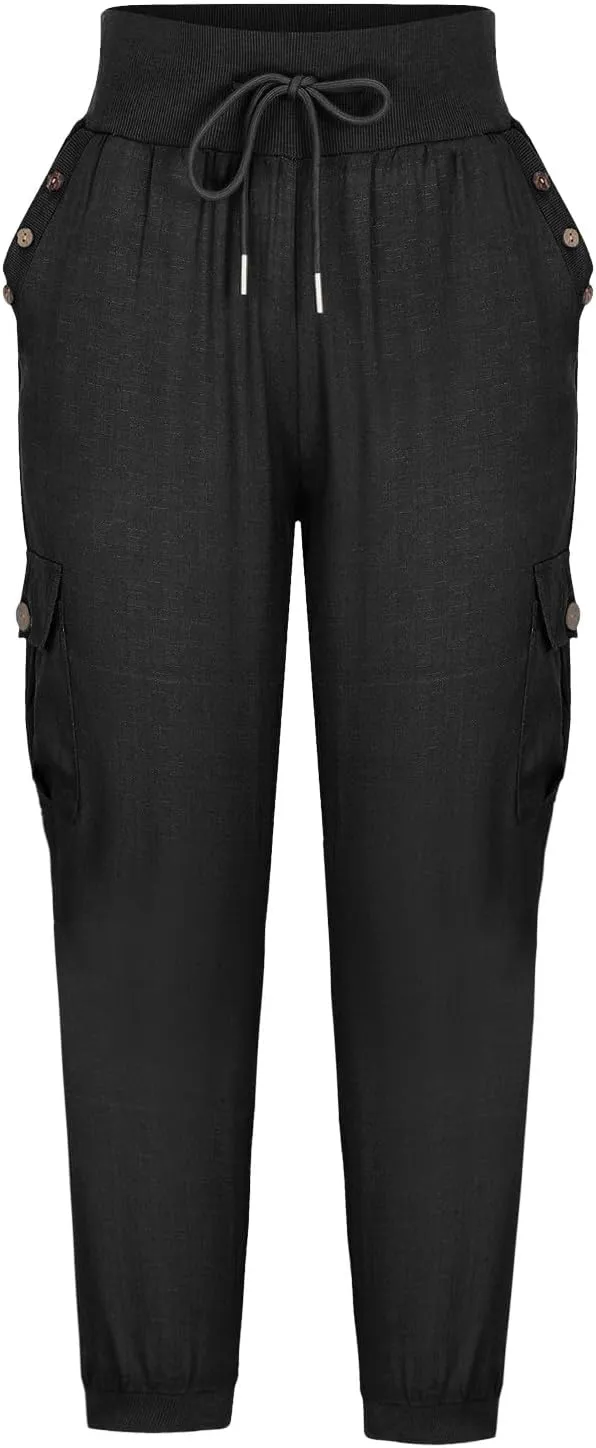 XUNRYAN Cargo Pants Womens High Waist Hiking Pants Lightweight Outdoor Athletic Pants Crop Trousers Joggers w Pockets
