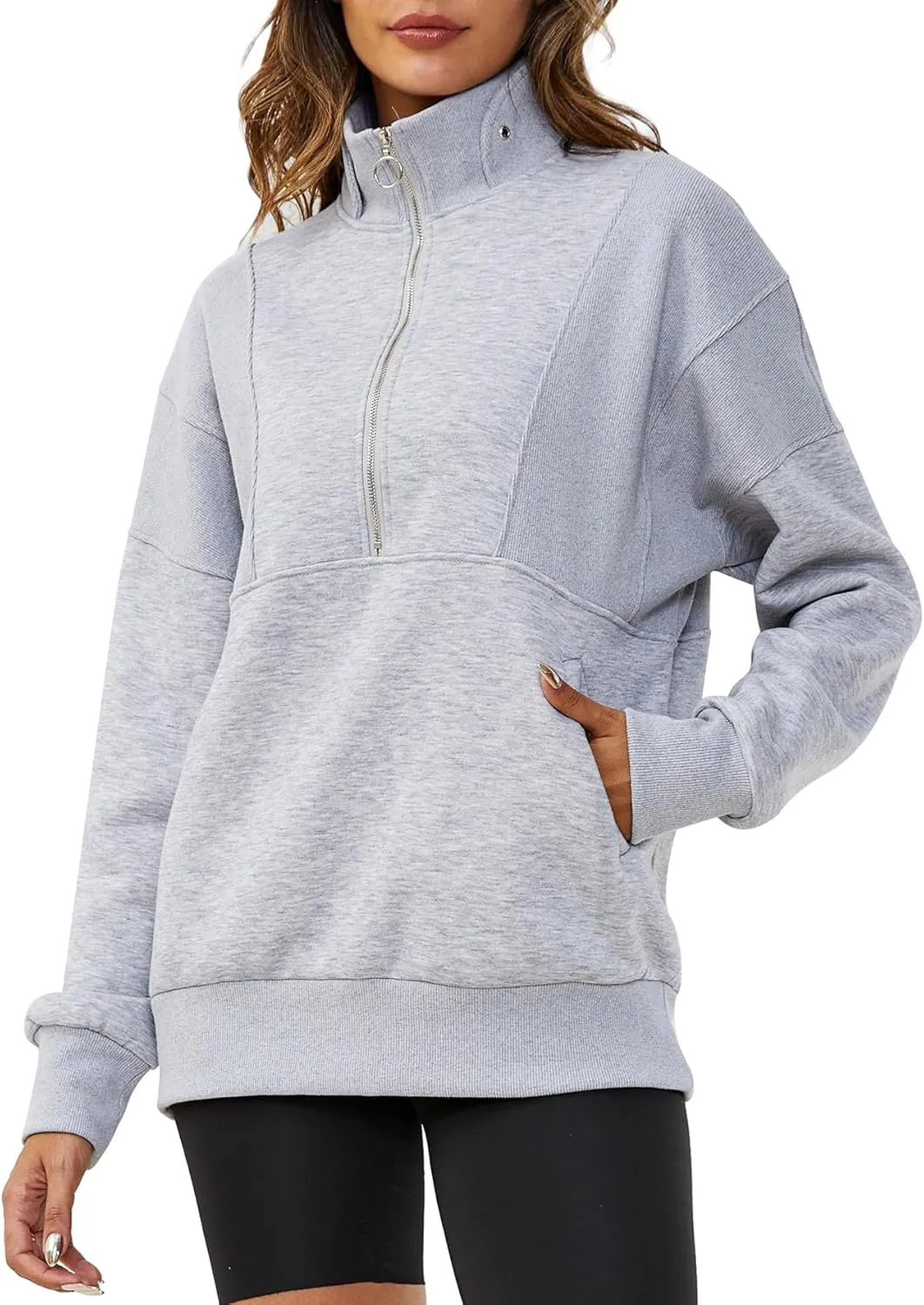 YKR Womens Oversized Sweatshirts Half Zip Up Hoodies Fleece Pullover with Pockets Y2K 2024