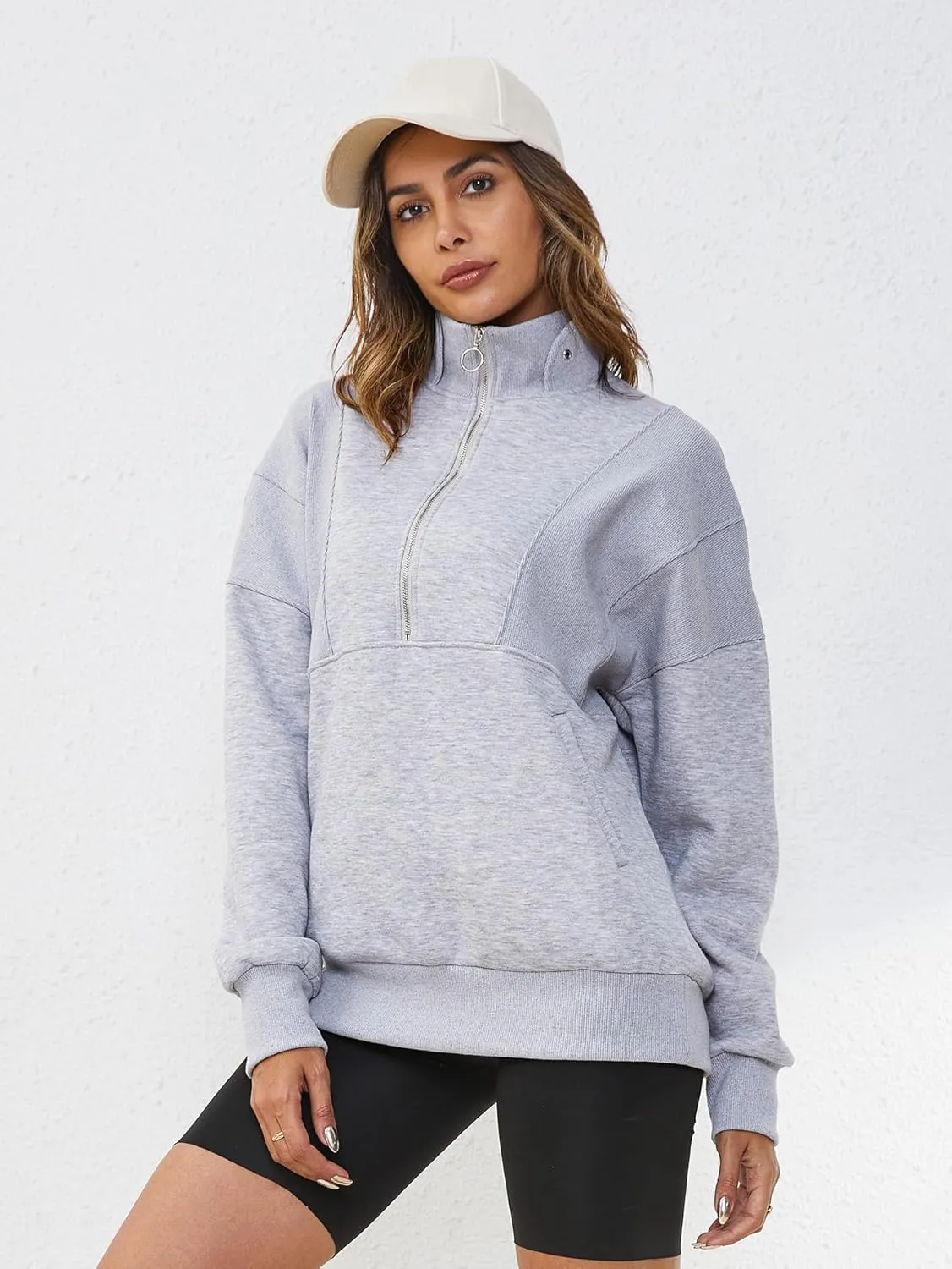 YKR Womens Oversized Sweatshirts Half Zip Up Hoodies Fleece Pullover with Pockets Y2K 2024