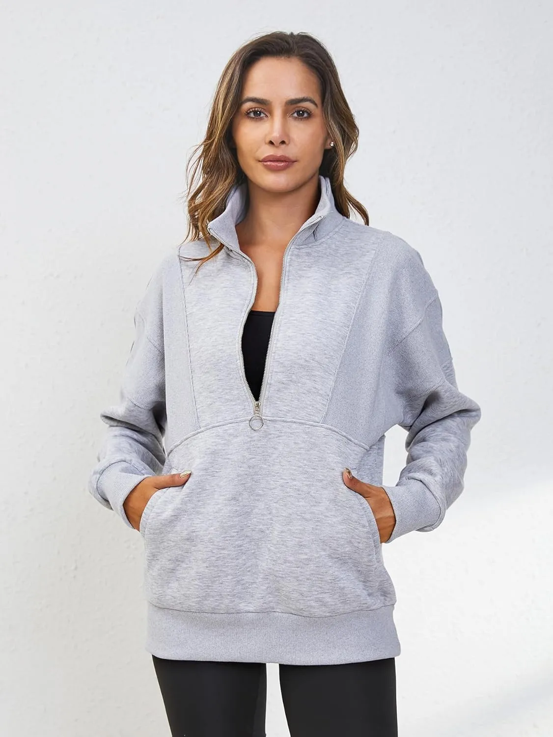YKR Womens Oversized Sweatshirts Half Zip Up Hoodies Fleece Pullover with Pockets Y2K 2024