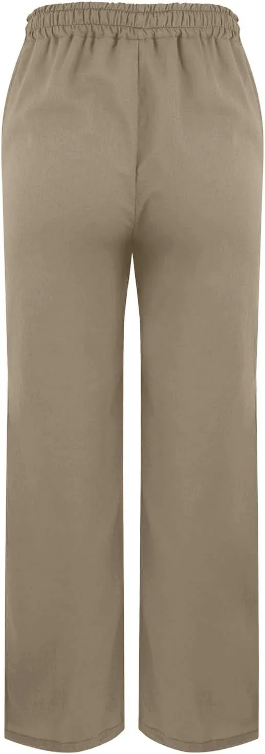 YRAETENM Linen Pants for Women High Waisted Elastic Drawstring Wide Leg Trousers Casual Comfy Beach Outfits with Pockets