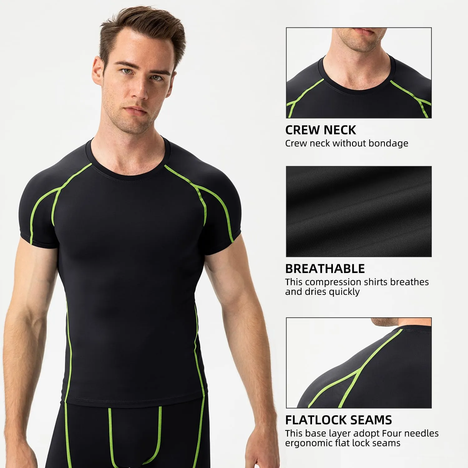 Yuerlian Men's Compression Shirts, Short Sleeve Athletic Compression Tops Dry Workout T Shirt Base Layer Undershirt