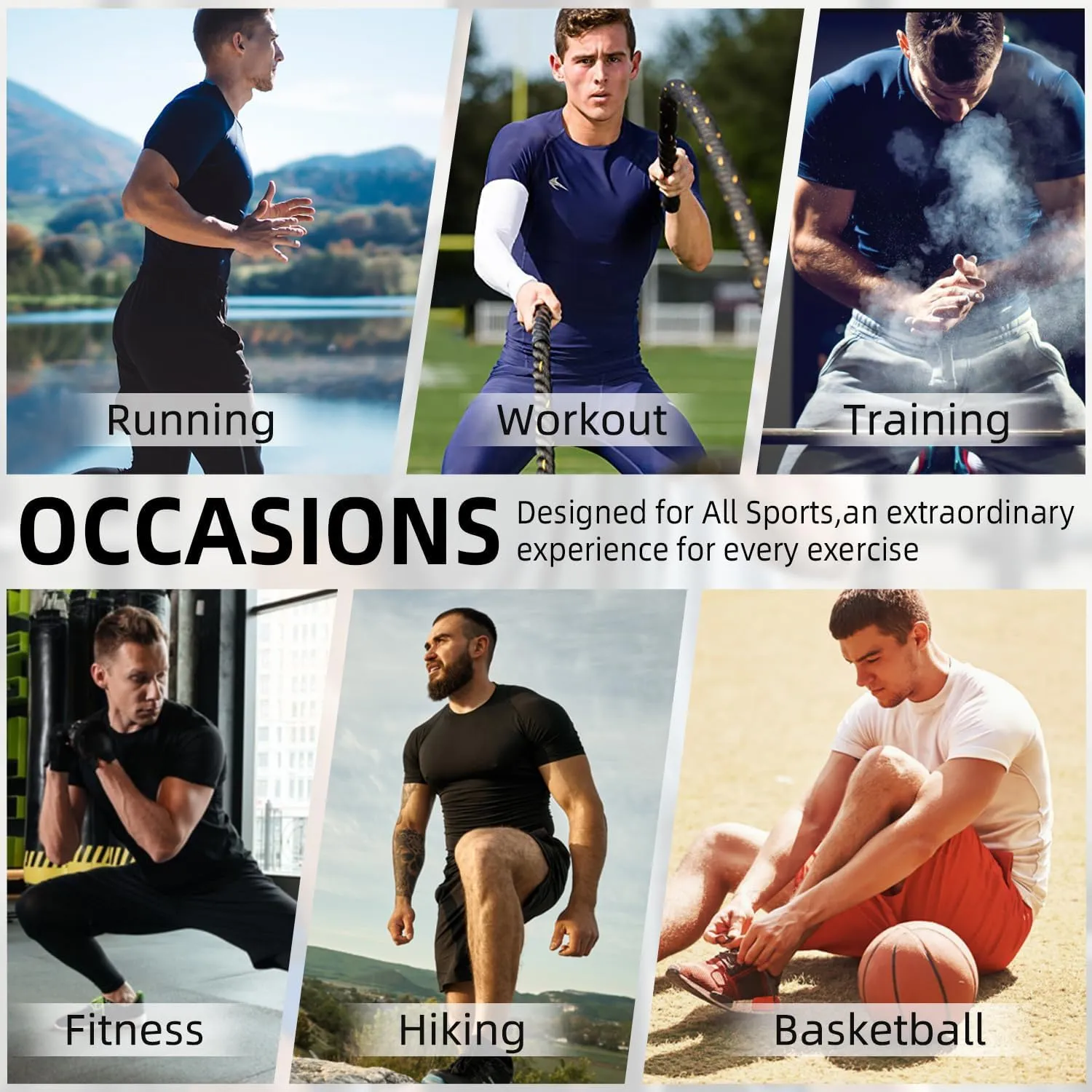 Yuerlian Men's Compression Shirts, Short Sleeve Athletic Compression Tops Dry Workout T Shirt Base Layer Undershirt