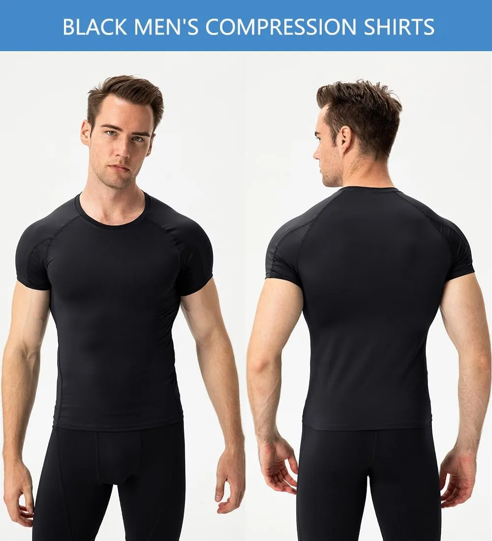 Yuerlian Men's Compression Shirts, Short Sleeve Athletic Compression Tops Dry Workout T Shirt Base Layer Undershirt