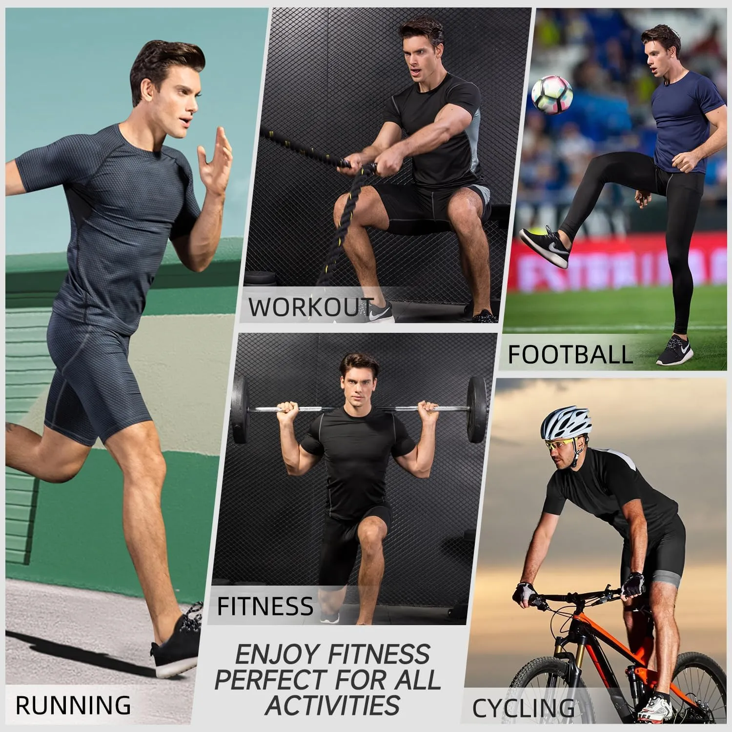 Yuerlian Men's Compression Shirts, Short Sleeve Athletic Compression Tops Dry Workout T Shirt Base Layer Undershirt