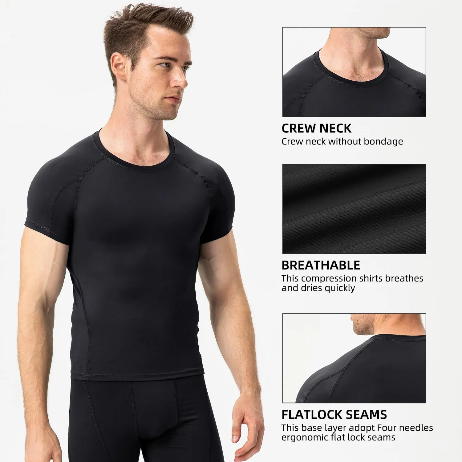 Yuerlian Men's Compression Shirts, Short Sleeve Athletic Compression Tops Dry Workout T Shirt Base Layer Undershirt