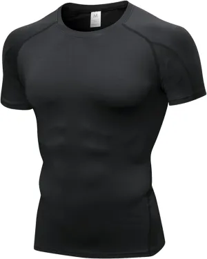Yuerlian Men's Compression Shirts, Short Sleeve Athletic Compression Tops Dry Workout T Shirt Base Layer Undershirt