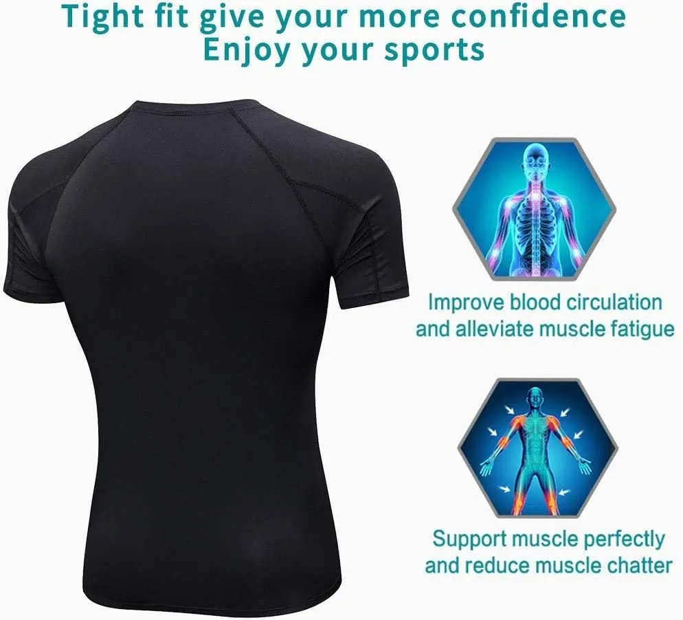 Yuerlian Men's Compression Shirts, Short Sleeve Athletic Compression Tops Dry Workout T Shirt Base Layer Undershirt