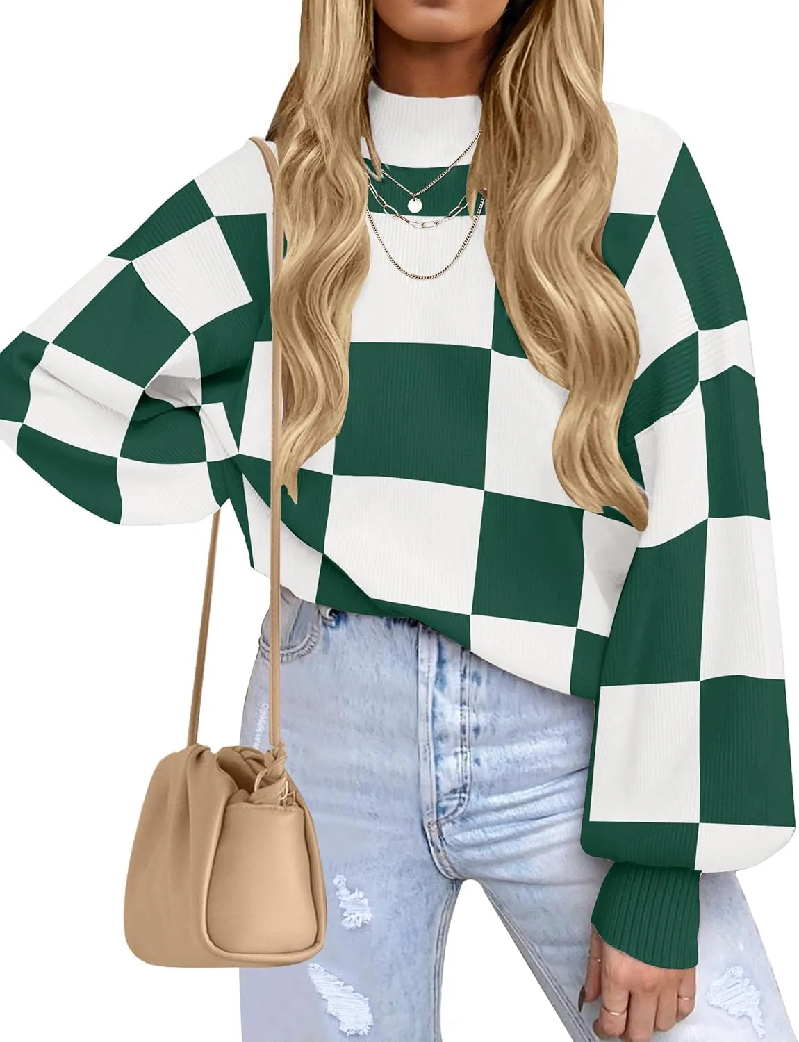 ZESICA Women's Fall Fashion Turtleneck Long Sleeve Striped Ribbed Knit Loose Pullover Sweater Tops