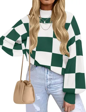 ZESICA Women's Fall Fashion Turtleneck Long Sleeve Striped Ribbed Knit Loose Pullover Sweater Tops