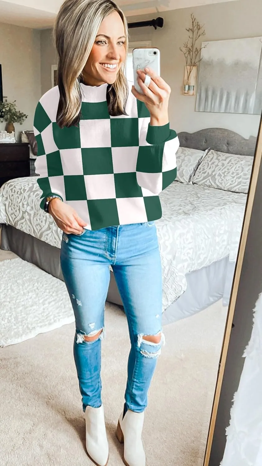 ZESICA Women's Fall Fashion Turtleneck Long Sleeve Striped Ribbed Knit Loose Pullover Sweater Tops