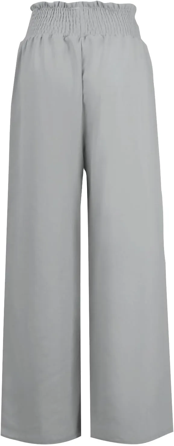 ZWRXW Linen Pants Women Summer Casual Palazzo Beach Pant Loose Lounge Pant High Waisted Adjustable Tie Knot Flowy Trouser